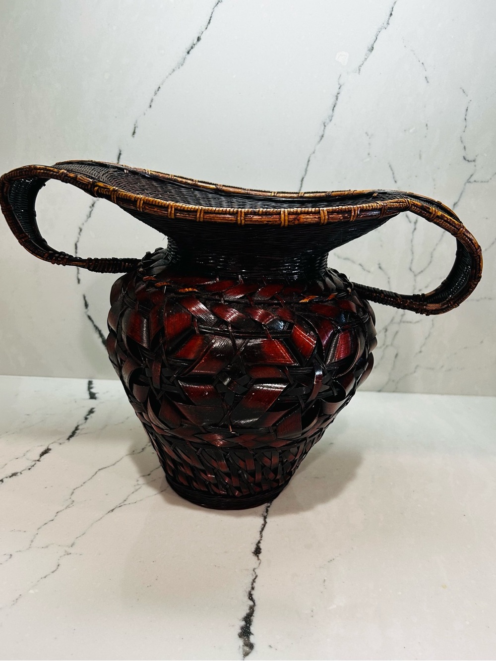 Japanese Ikebana Basket Vase Hand Woven two handle Chinese Arrow Bamboo
